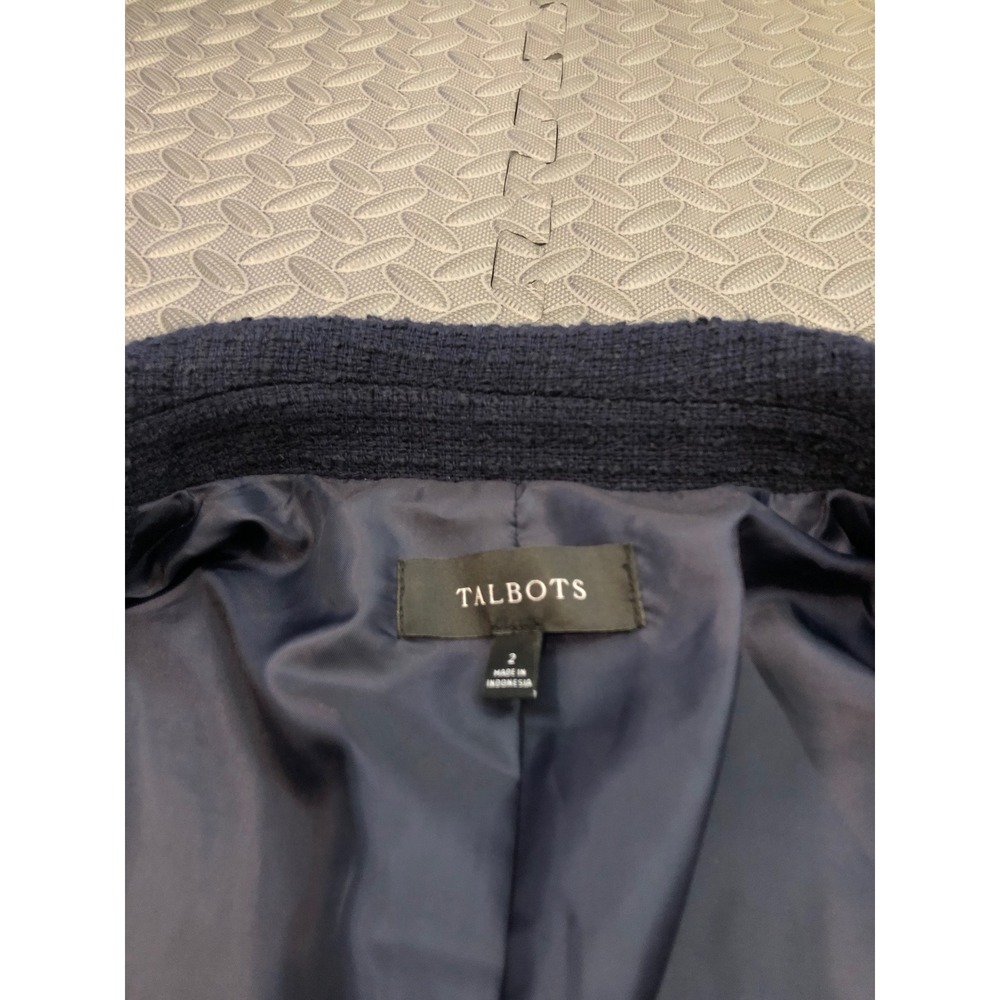 Talbots Blazer Womens 2 Navy Blue Tweed Gold Button Trimmed Jacket - Picture 7 of 10